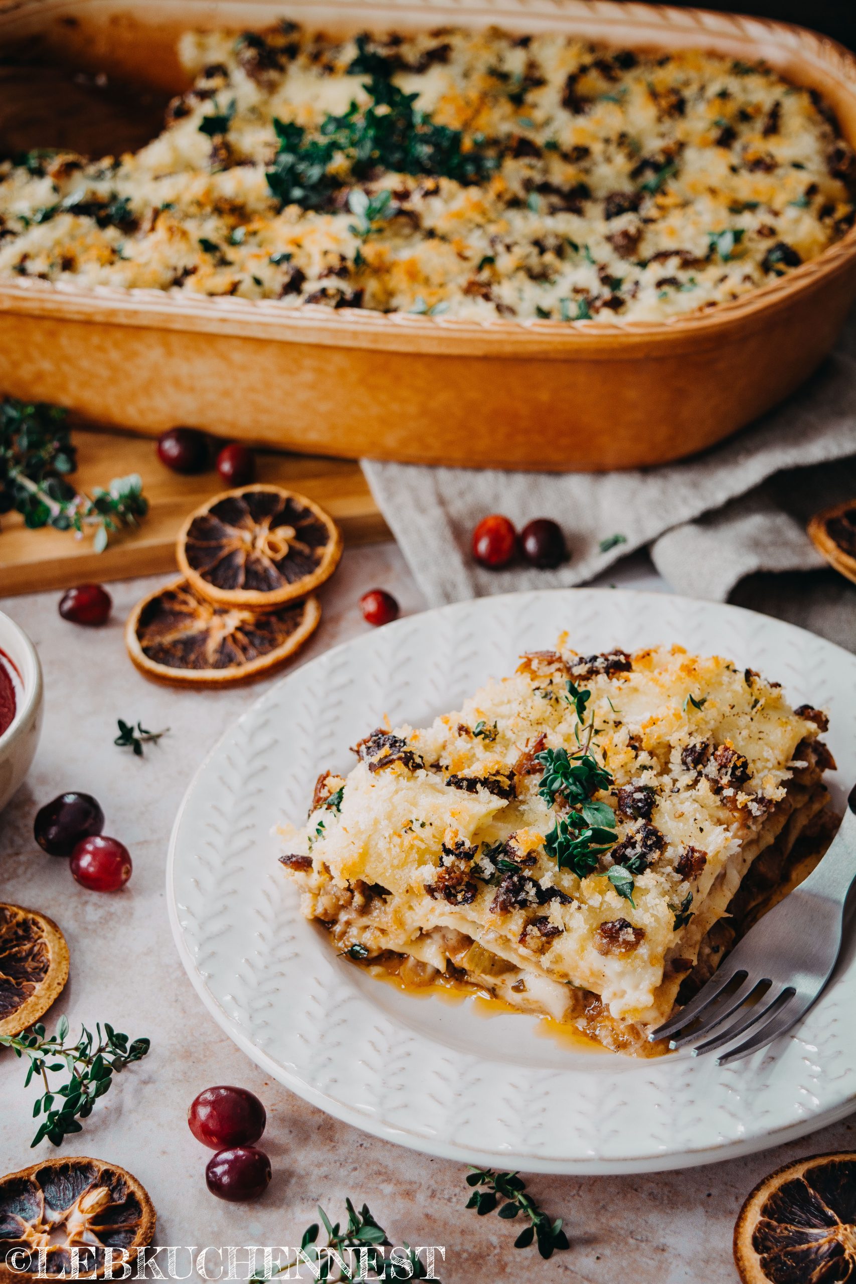 Gänselasagne frisch aufgetischt